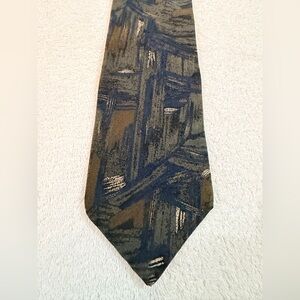 Elegant Abstract Men's Silk Tie in Blue and Brown